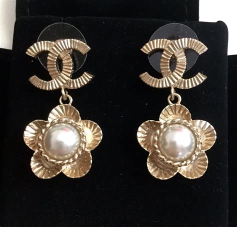 chanel camellia stud earrings|vintage chanel camellia pearl earring.